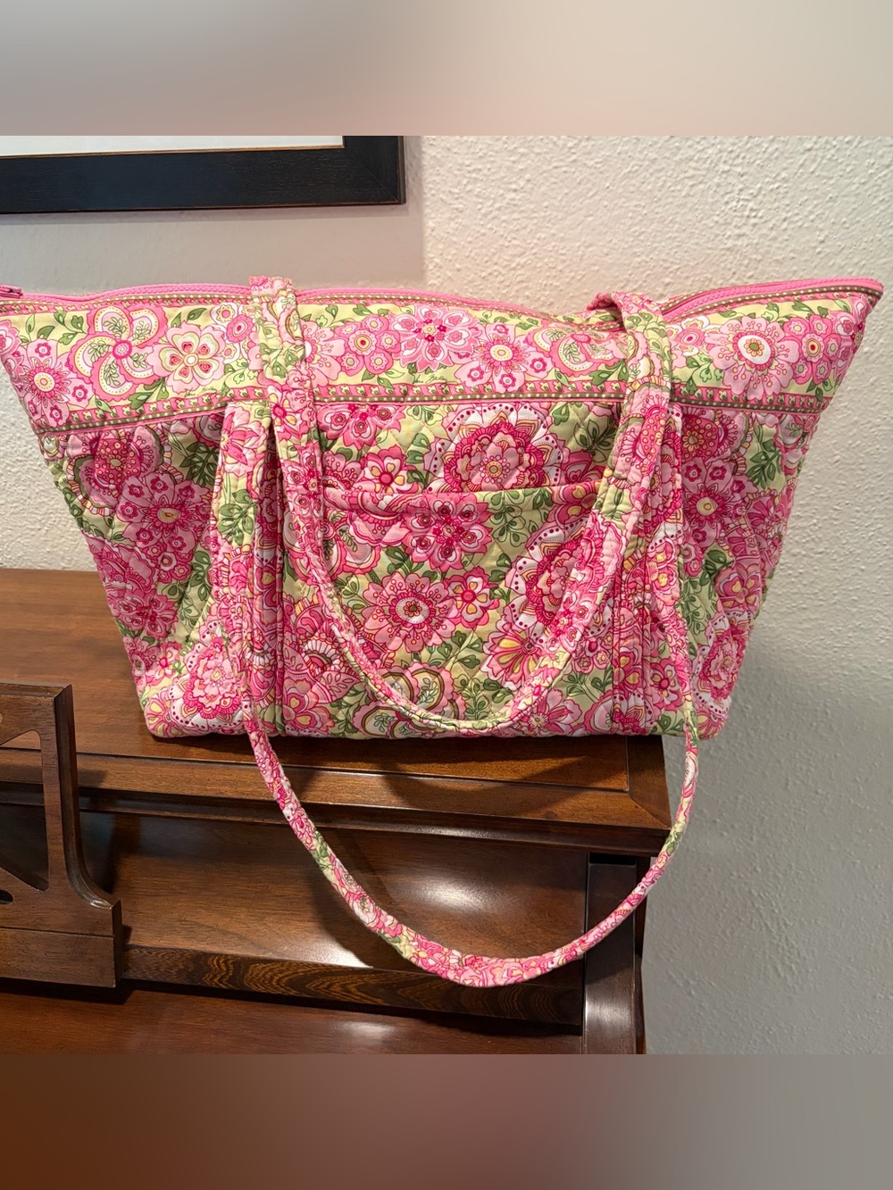 Vintage Vera Bradley Miller Tote Bag Petal Pink Quilted Floral Cotton Travel Y2K